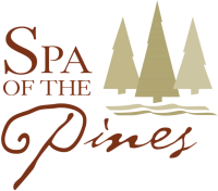 A logo reading &ldquo;Spa of the Pines&rdquo; with pine trees and wavy water lines below.