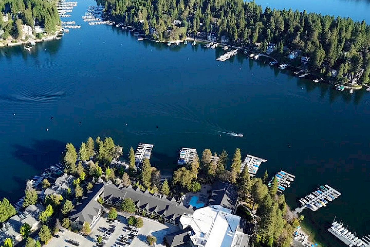 Present day aerial view of Lake Arrowhead Resort