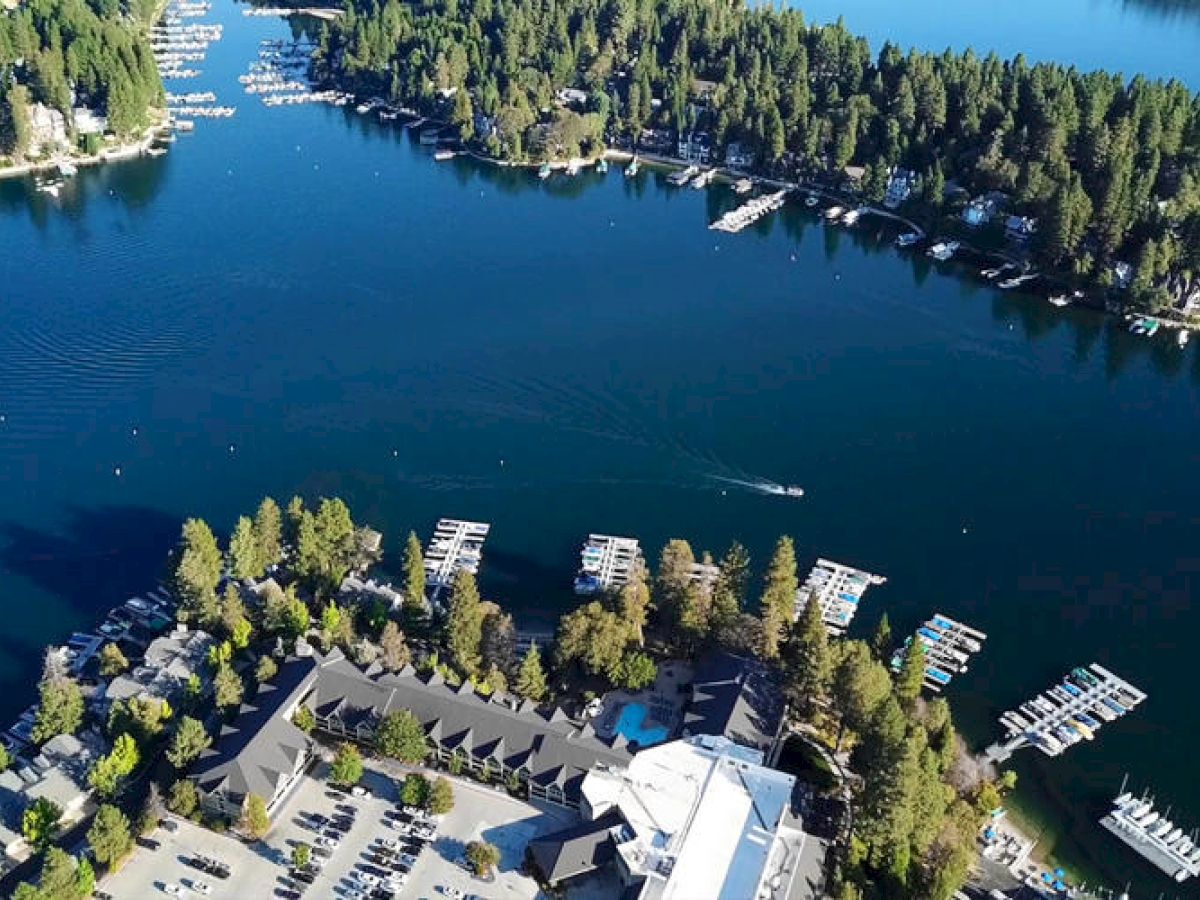 Present day aerial view of Lake Arrowhead Resort